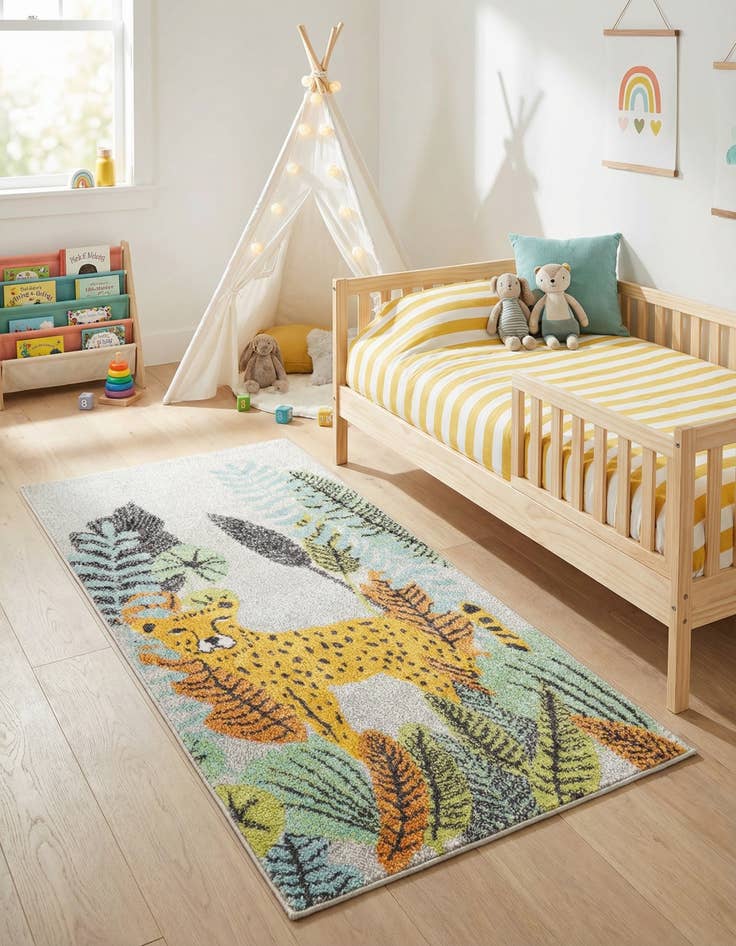 Detail image of 2' 2 x 4' Leopard Whimsy Kids Runner Rug