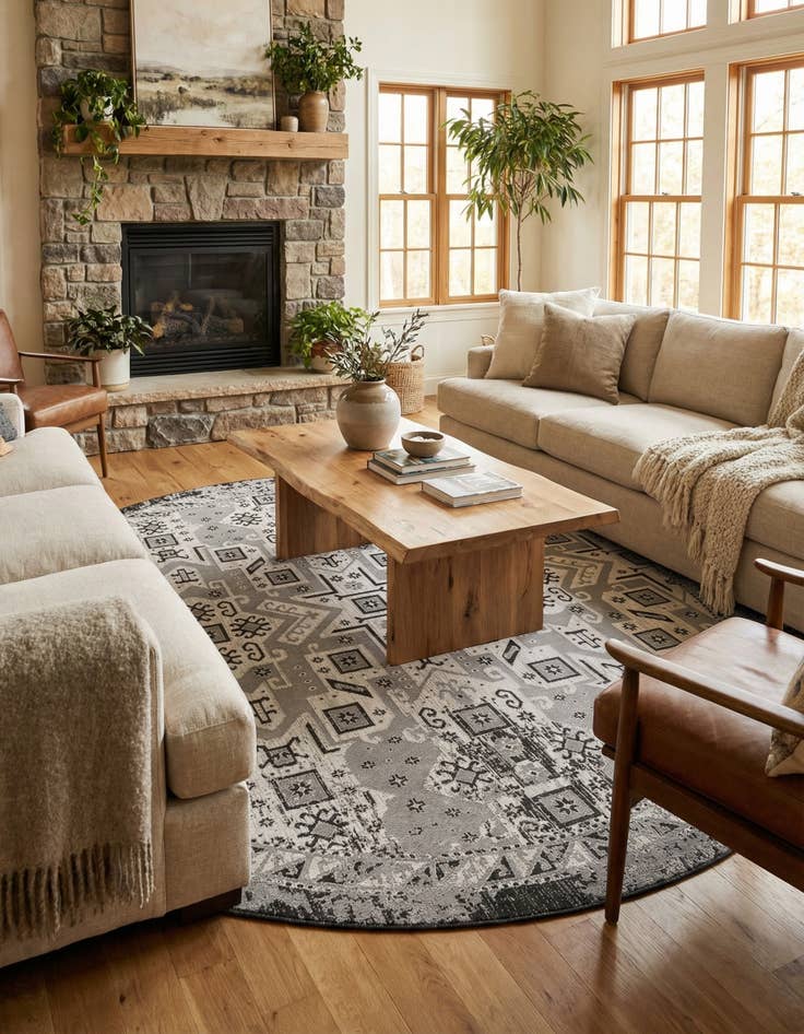 Detail image of  13' x 13'  Washable Aztec Indoor / Outdoor Round Rug