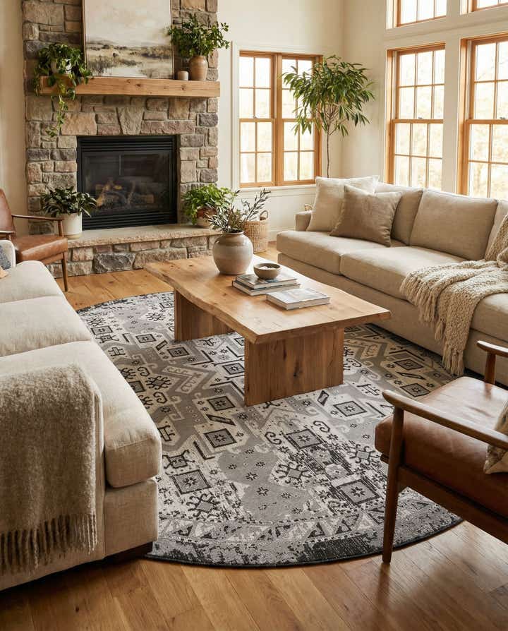 13' x 13' Easy-Clean Aztec Indoor / Outdoor Round Rug