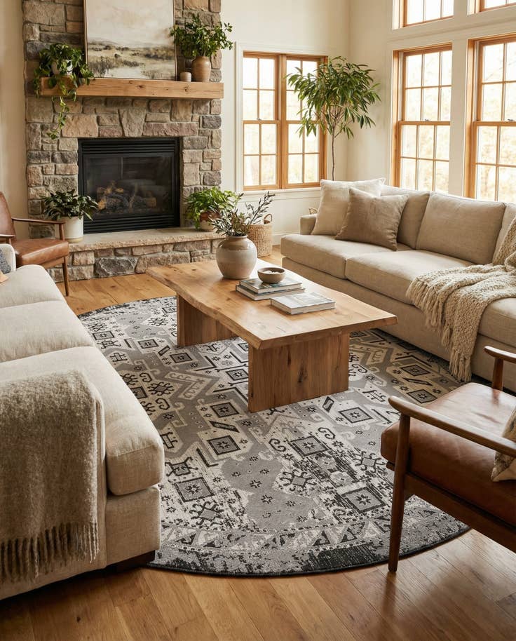 Detail image of 13' x 13' Easy-Clean Aztec Indoor / Outdoor Round Rug