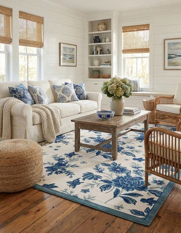 Ivory and Blue Blossom Rug
