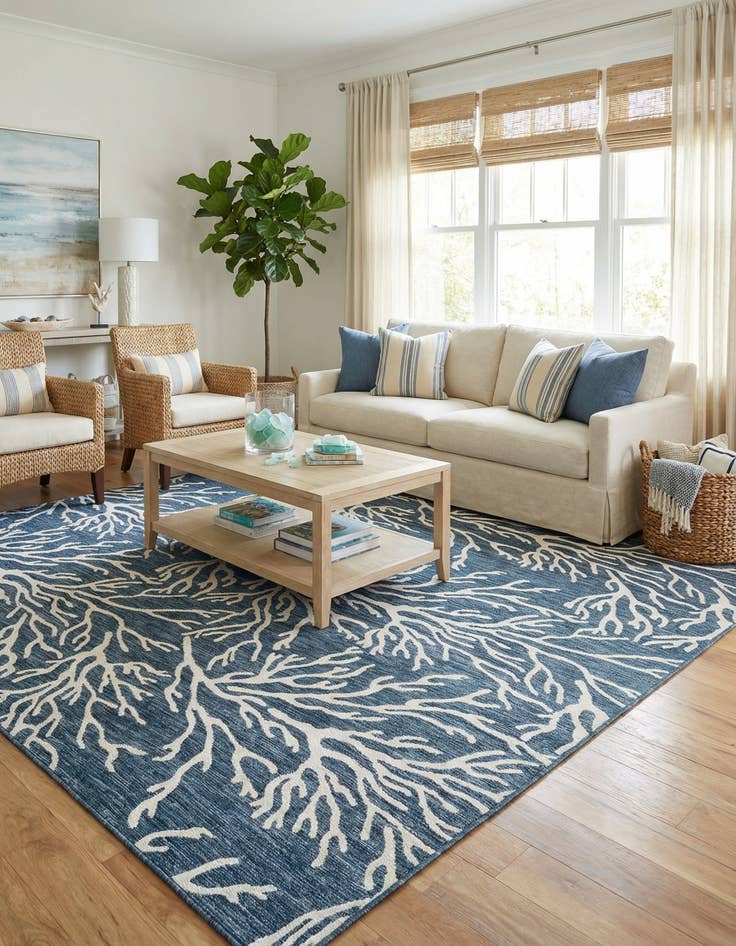 Detail image of 10' x 10'  Washable Coastal Indoor / Outdoor Square Rug