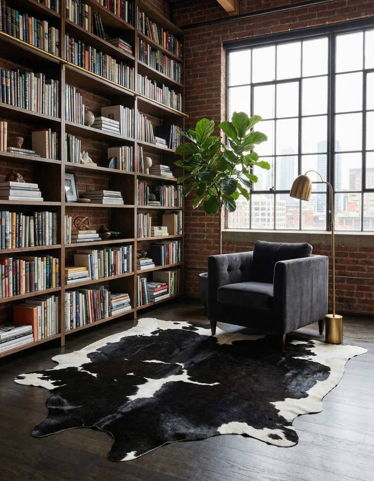 Detail image of 6' 2 x 6' 8 Cowhide Leather Square Rug