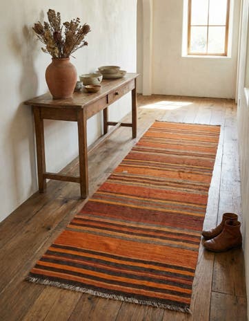 3' 8 x 11' Hand Woven Kilim Fars Wool Runner Rug
