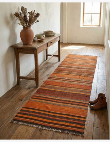 3' 8 x 11' Hand Woven Kilim Fars Wool Runner Rug