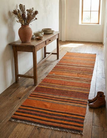 3' 8 x 11' Hand Woven Kilim Fars Wool Runner Rug