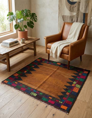 3' 10 x 4' 1 Hand Woven Kilim Modern Wool Square Rug