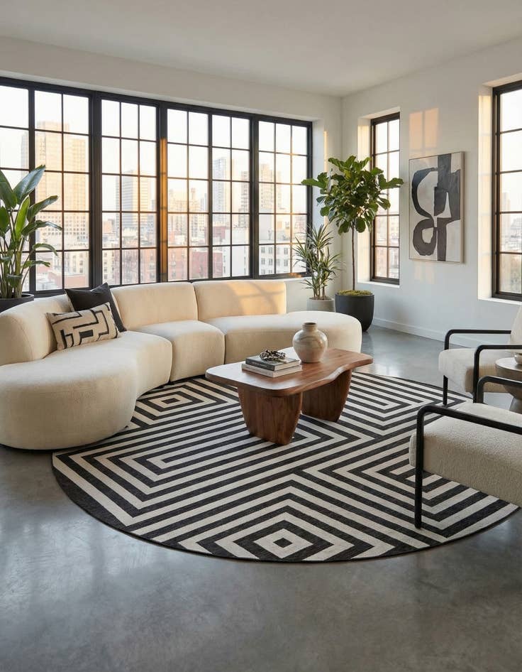 Detail image of  13' x 13'  Washable Modern Indoor / Outdoor Round Rug