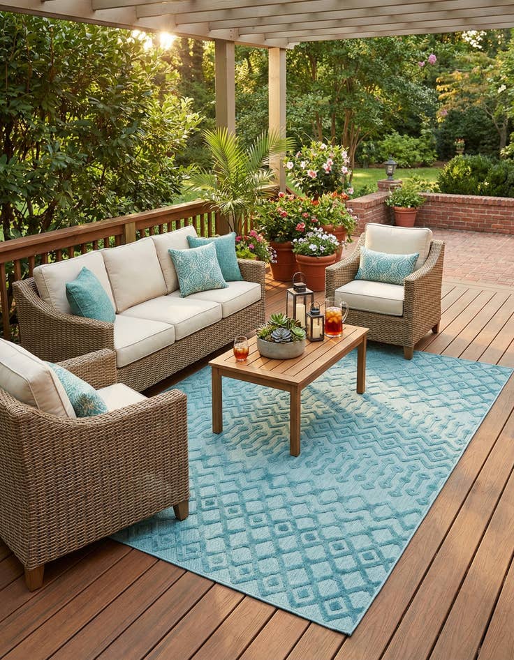 Detail image of 9' x 12'  Washable Trellis Textured Indoor / Outdoor Rug
