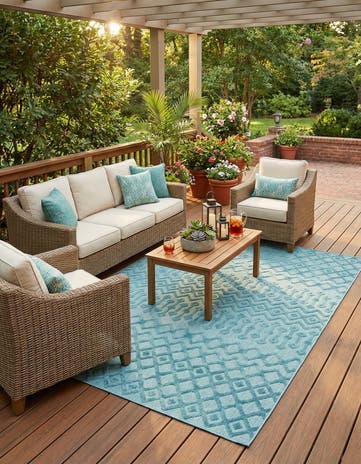Aqua Easy-Clean Trellis Textured Indoor / Outdoor Rug