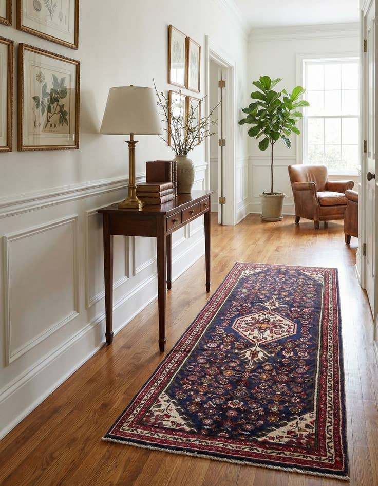 Detail image of 3' 8 x 9' 8  Hand Knotted Hossainabad Persian Wool Runner Rug