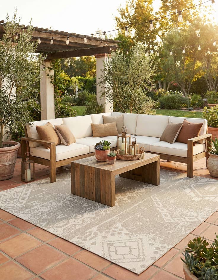 Detail image of 13' x 13'  Washable Bohemian Indoor / Outdoor Square Rug