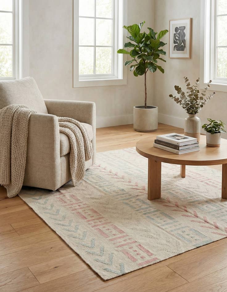 Detail image of 5' 2 x 5' 11  Hand Woven Kilim Modern Wool Square Rug