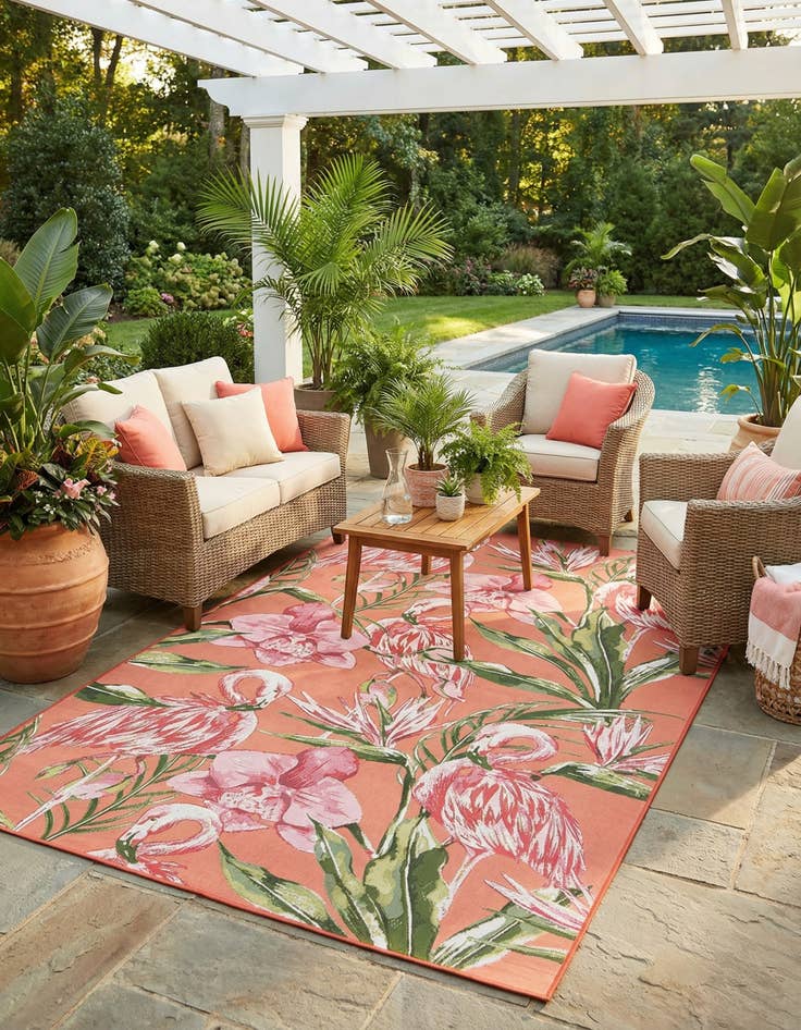 Detail image of 6' x 9'  Washable Botanical Indoor / Outdoor Rug