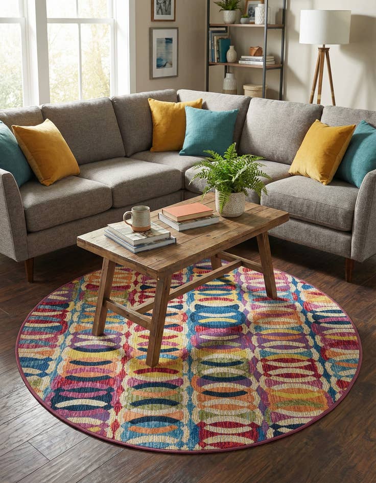 Detail image of  4' x 4'  Washable Modern Indoor / Outdoor Round Rug