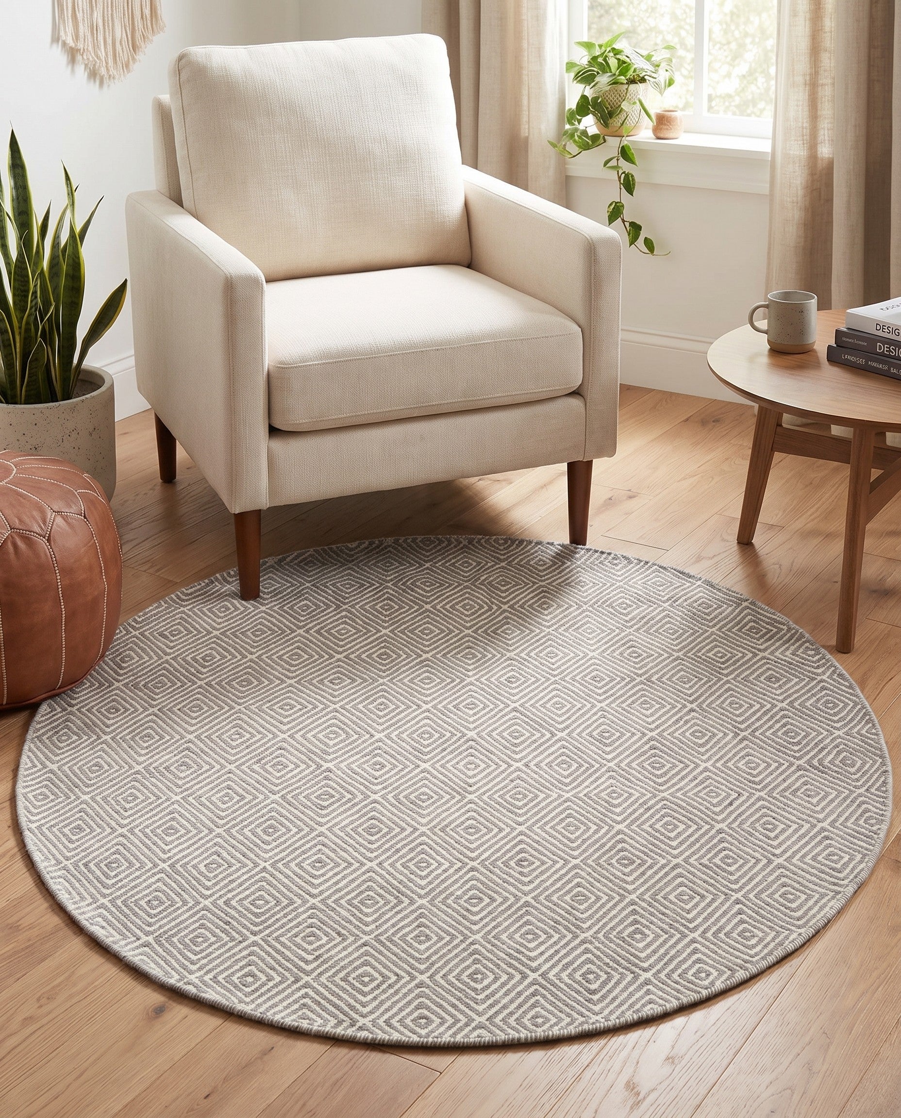 4' 1 x 4' 1 Hand Woven Geo Trellis Flatweave Round Rug