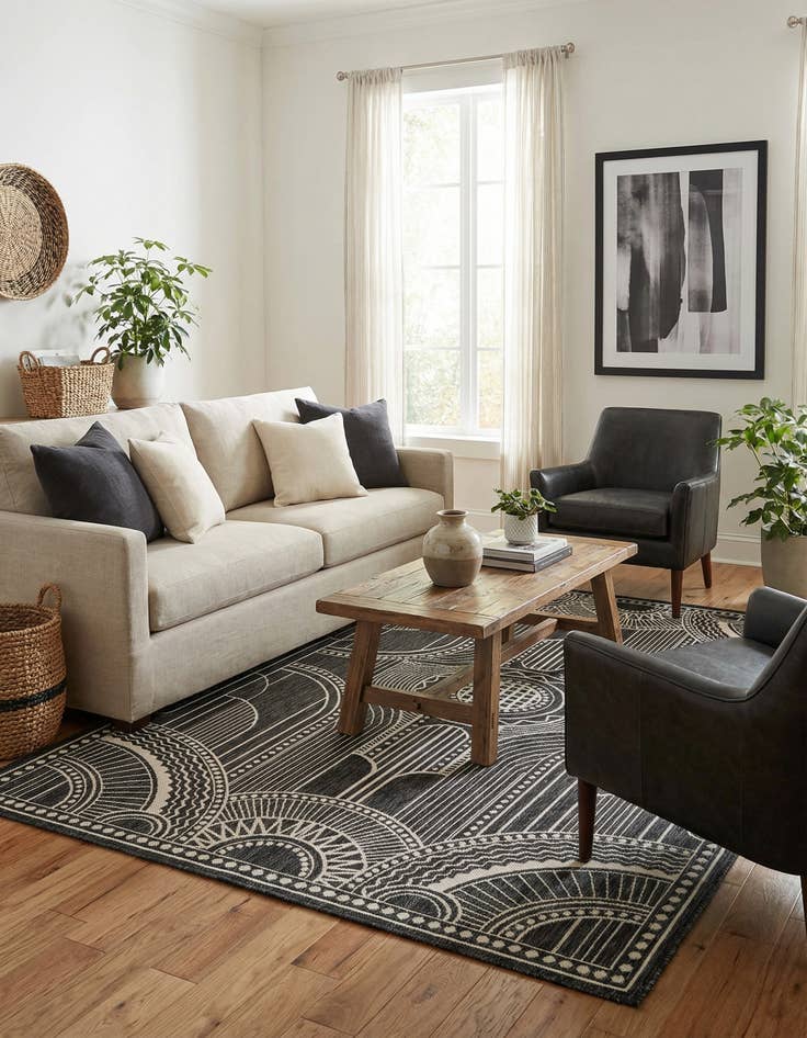 Detail image of  5' 3 x 8'  Washable Traditional Indoor / Outdoor Rug