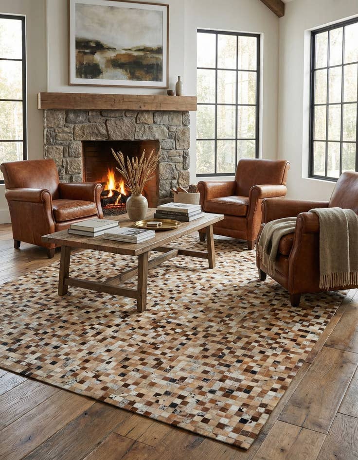 Detail image of  8' 1 x 10' Cowhide Leather Rug