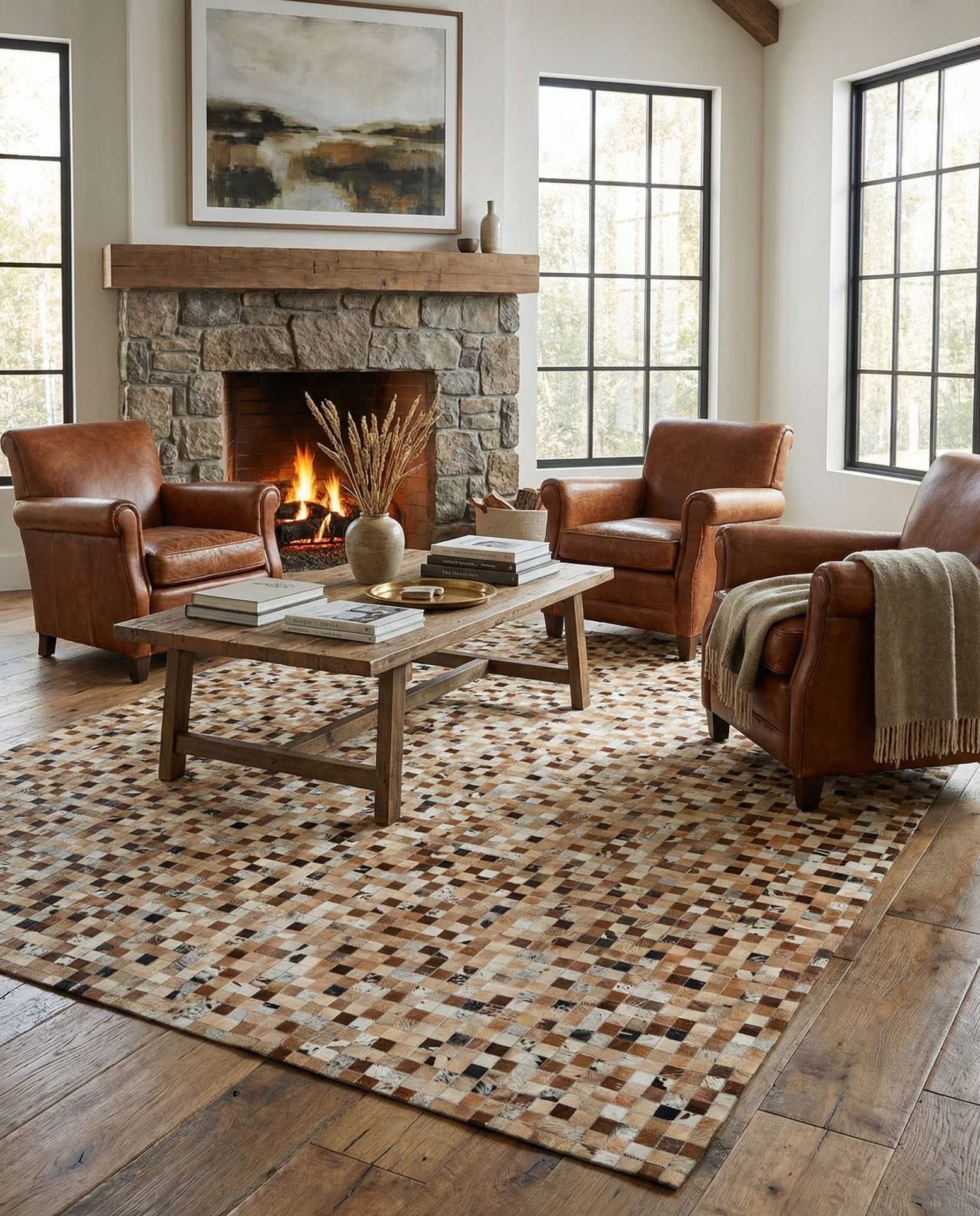 8' 1 x 10' Cowhide Leather Rug