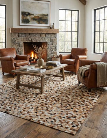 8' 1 x 10' Cowhide Leather Rug