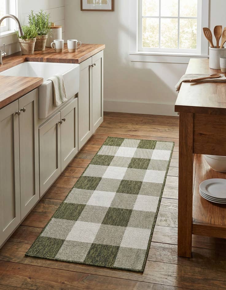 Detail image of  2' x 5' 3  Washable Checkered Indoor / Outdoor Runner Rug