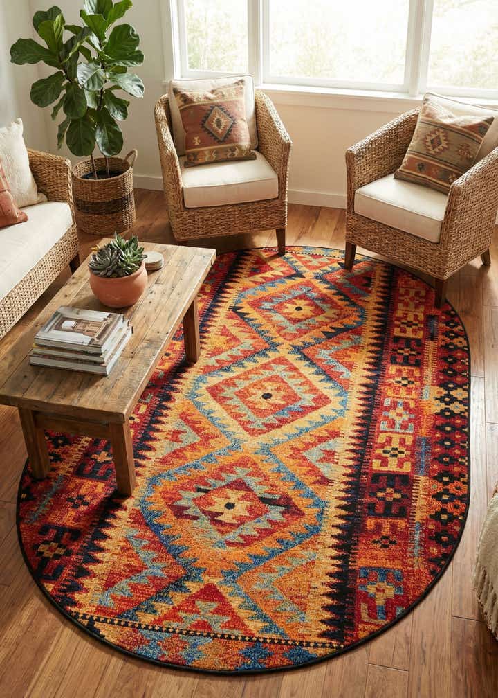 4' x 6' Easy-Clean Tribal Indoor / Outdoor Oval Rug