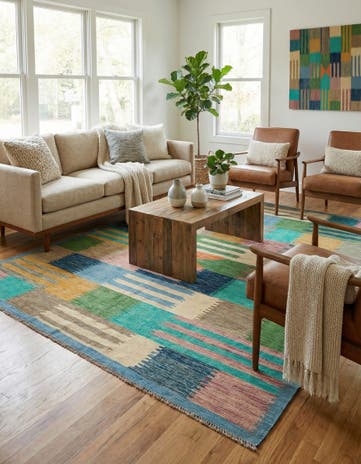 6' 3 x 9' 9 Hand Woven Kilim Modern Wool Rug