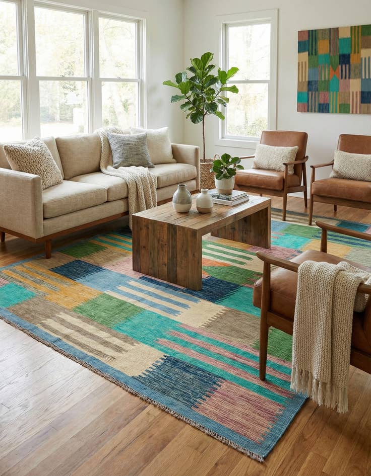 Detail image of  6' 3 x 9' 9  Hand Woven Kilim Modern Wool Rug