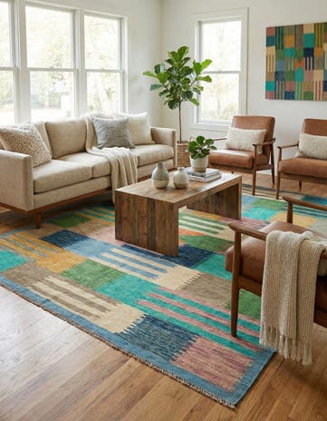 6' 3 x 9' 9 Hand Woven Kilim Modern Wool Rug