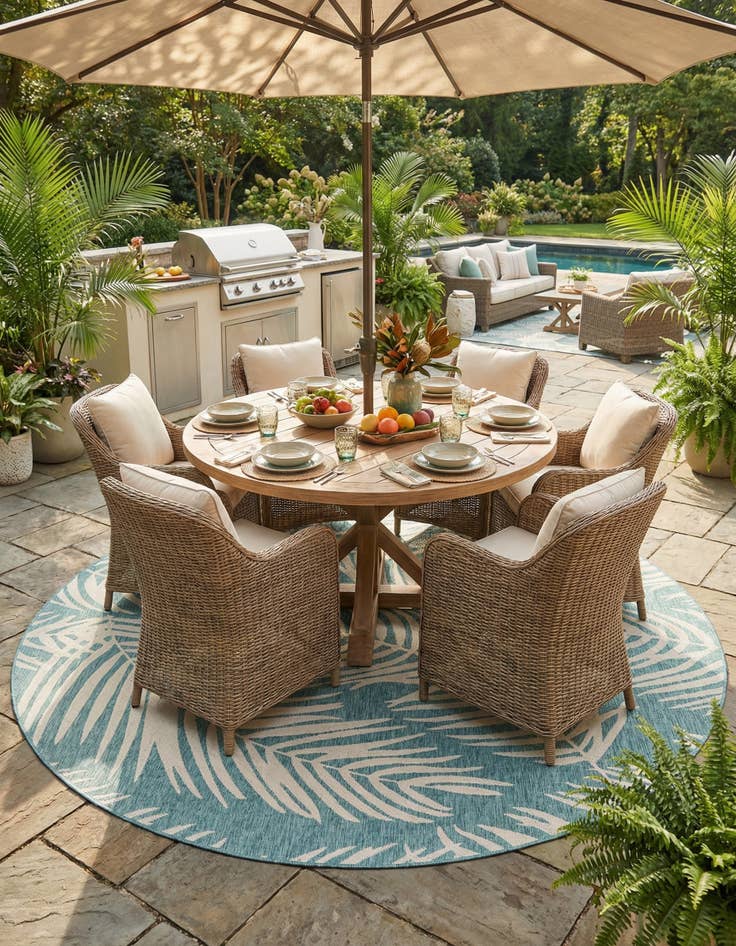 Detail image of 10' 8 x 10' 8  Washable Botanical Indoor / Outdoor Round Rug