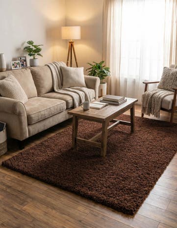 Chocolate Brown Solid Shag Rug