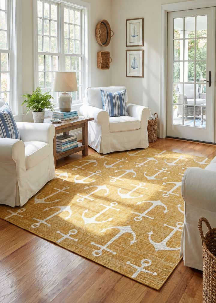 7' 10 x 7' 10 Easy-Clean Coastal Indoor / Outdoor Square Rug