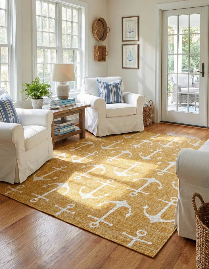 Detail image of  7' 10 x 7' 10  Washable Coastal Indoor / Outdoor Square Rug