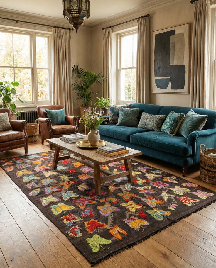 Detail image of 5' 4 x 7' 10 Hand Woven Kilim Suzani Wool Rug