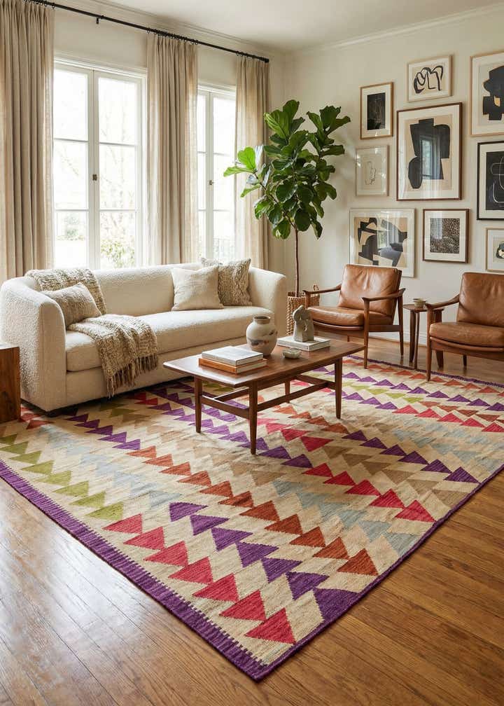 6' 8 x 9' 8 Hand Woven Kilim Modern Wool Rug
