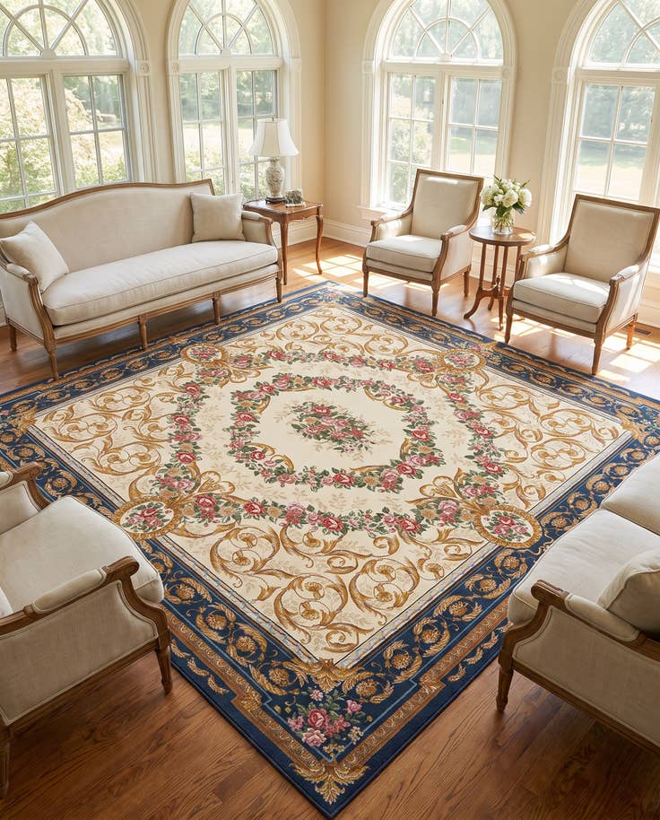 Detail image of 10' x 10' Easy-Clean Traditional Indoor / Outdoor Square Rug