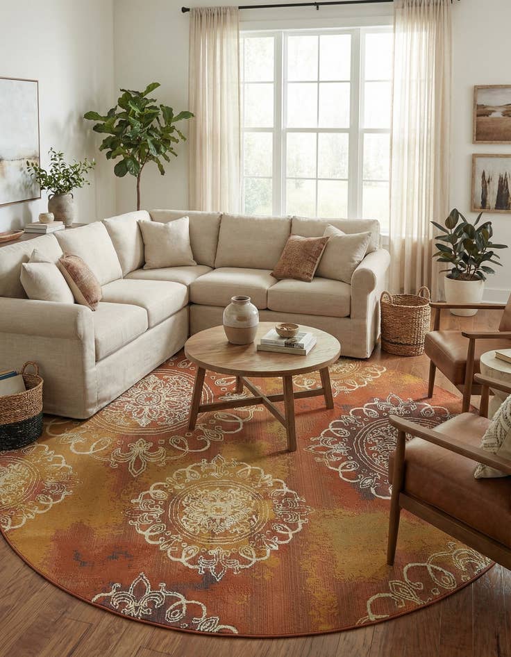 Detail image of 8' x 8'  Washable Modern Indoor / Outdoor Round Rug