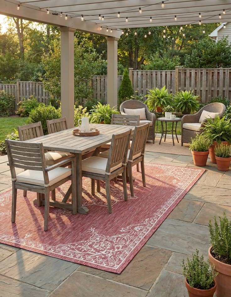 Detail image of 7' x 10'  Washable Traditional Indoor / Outdoor Rug