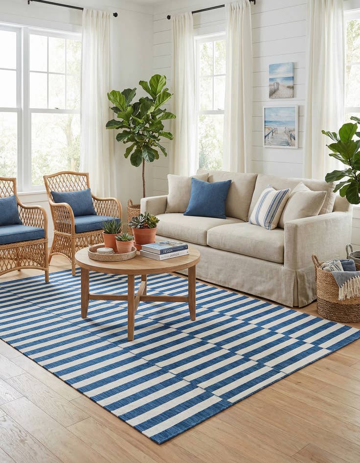 Detail image of 7' 10 x 11'  Washable Striped Indoor / Outdoor Rug