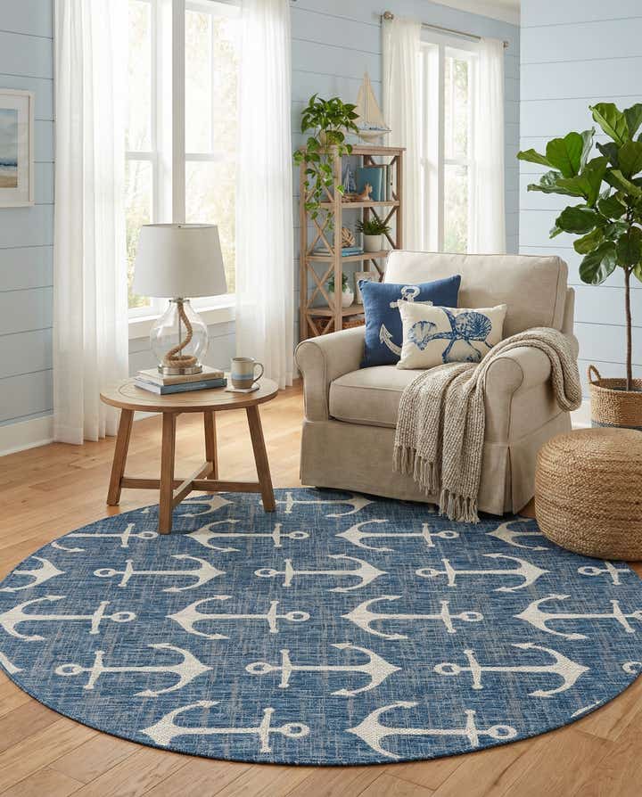 7' 10 x 7' 10 Easy-Clean Coastal Indoor / Outdoor Round Rug