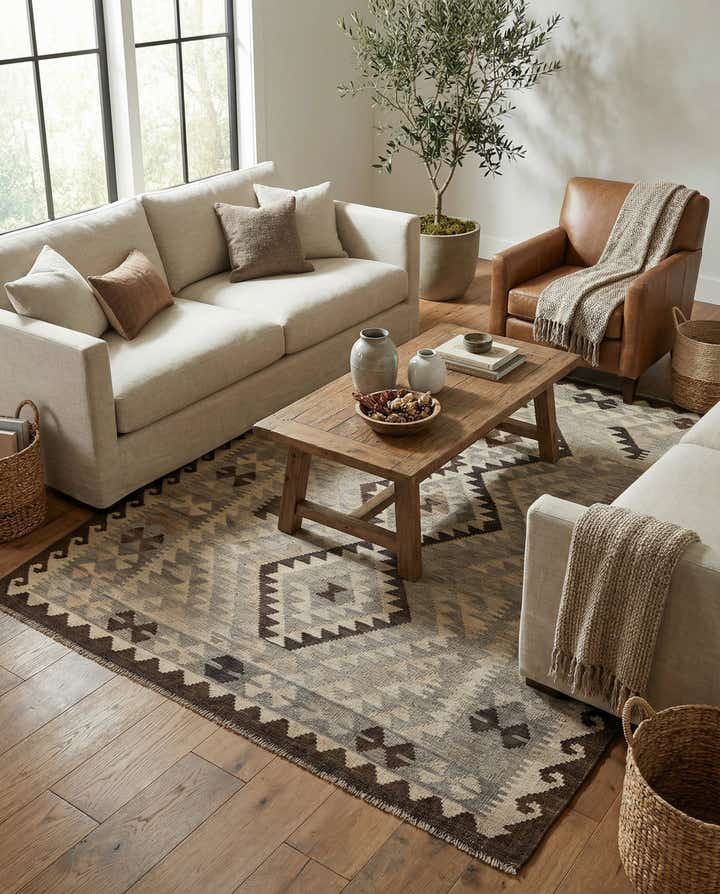 5' 2 x 6' 7 Hand Woven Kilim Maymana Wool Rug