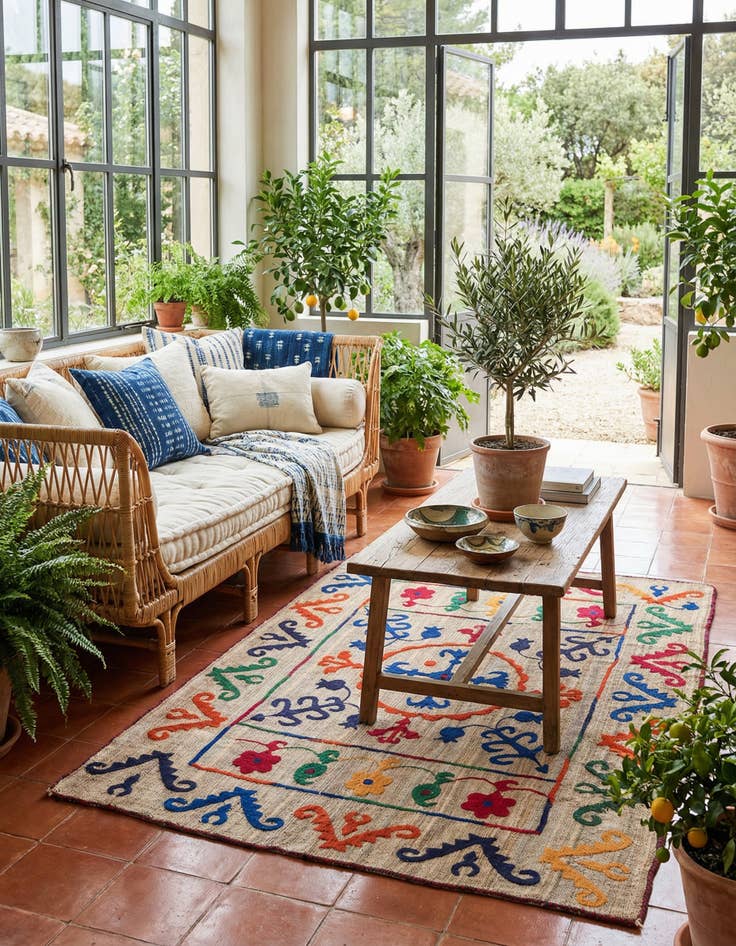 Detail image of 4' 11 x 6' 4  Hand Woven Kilim Suzani Wool Rug