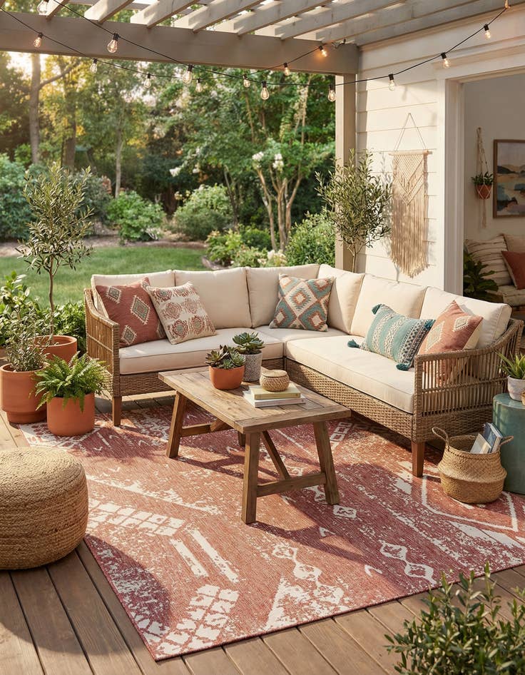 Detail image of  9' x 12'  Washable Bohemian Indoor / Outdoor Rug