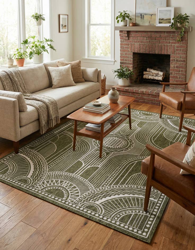 Detail image of 5' 3 x 8'  Washable Traditional Indoor / Outdoor Rug