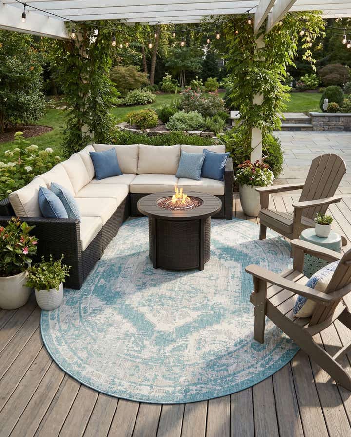 7' 10 x 10' Easy-Clean Traditional Indoor / Outdoor Oval Rug