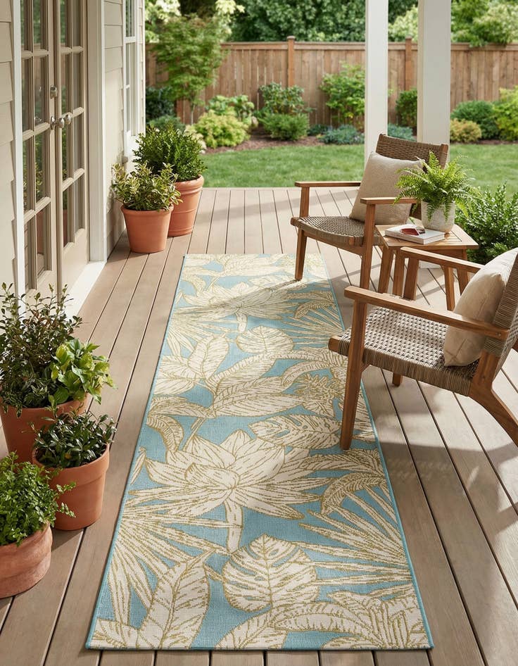 Detail image of 2' x 8' Easy-Clean Botanical Indoor / Outdoor Runner Rug