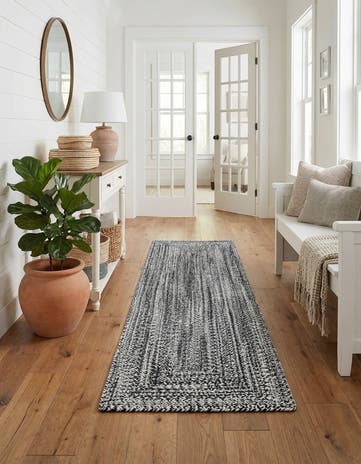 Black and White Easy-Clean Eco Verse Washable Indoor / Outdoor Runner Rug