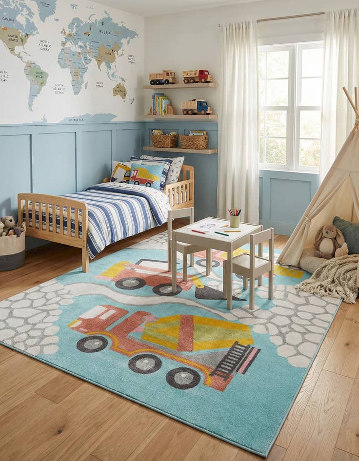 Detail image of 7' 10 x 10' Construction Whimsy Kids Rug