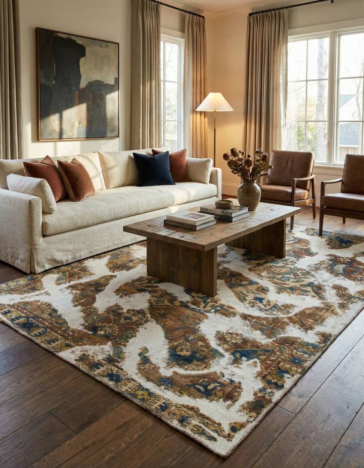 Detail image of 6' 6 x 9'  Hand Knotted Ultra Vintage Persian Wool Rug