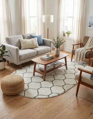 Ivory Lattice Frieze Oval Rug